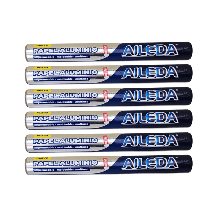 Pack 6 Rollo Papel Aluminio Aileda 7.5m X 30cm Cocina