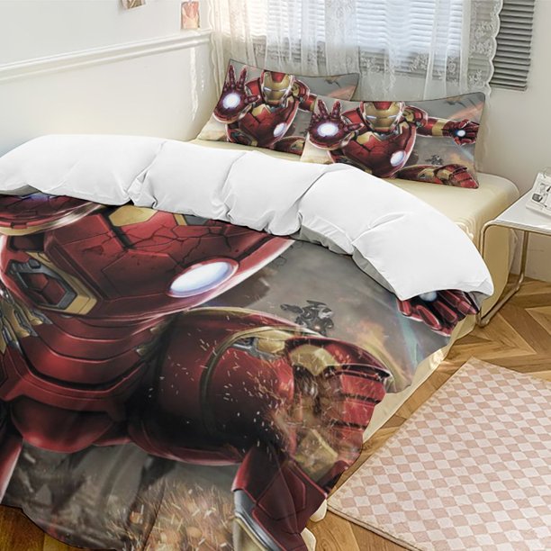 Iron Man Bedding Comforter Sets 3-Piece Bedding Set Soft Warm Bed Set for Bedroom All Season
