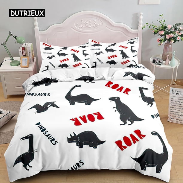 x1961 Bed SheetsCartoon Dinosaur Duvet Cover Kawaii Animal Boy Bedding Set for Kids Girls Soft Microfiber Quilt Cover with Zipper Closure 3-Piece Bedding Set (1 Duvet Cover + 2 Pillow Shams) nj1961