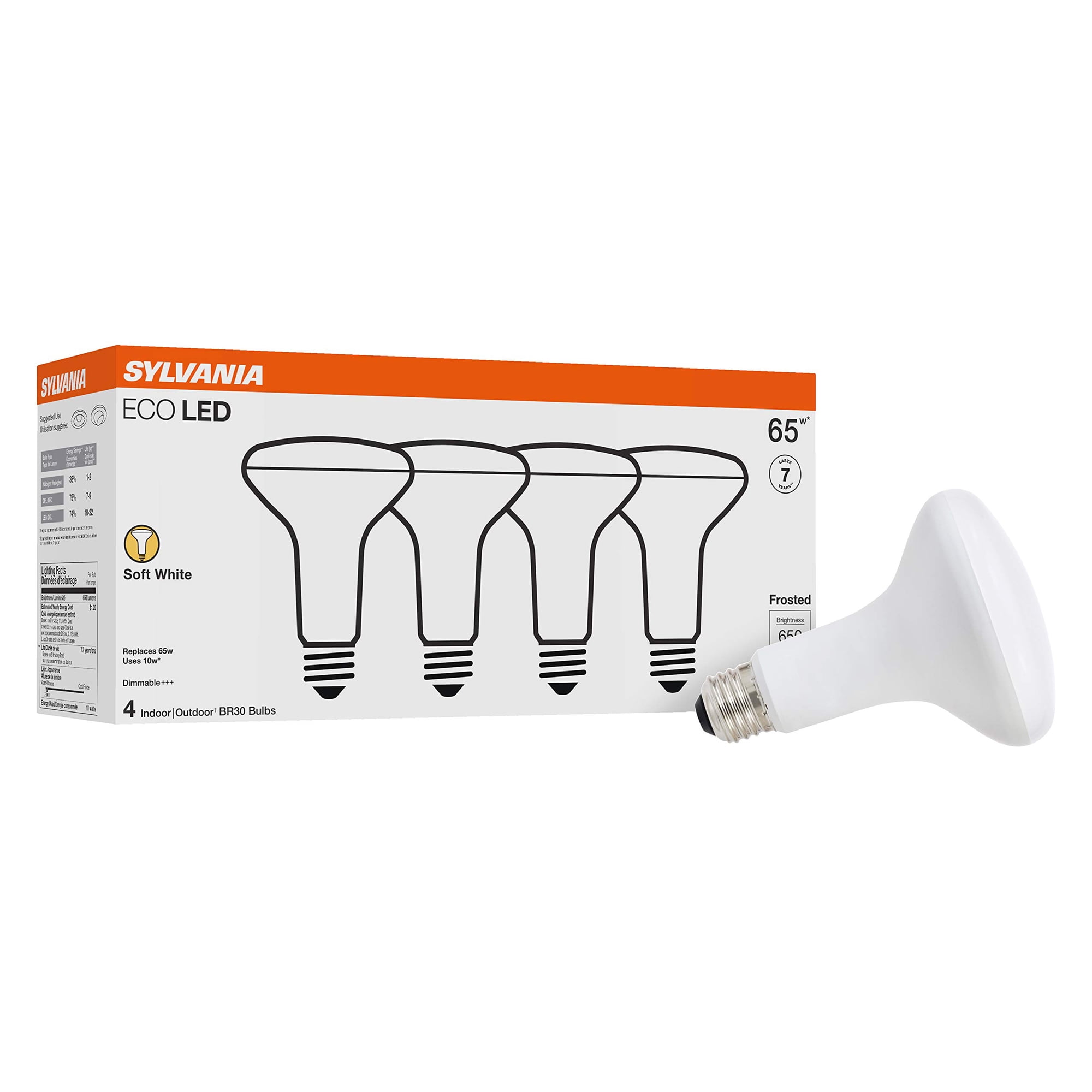 Ledvance - Bombilla Led Sylvania Eco Br30, 10 W, 650 Lm, 2700 K, Regulable, Paquete De 4