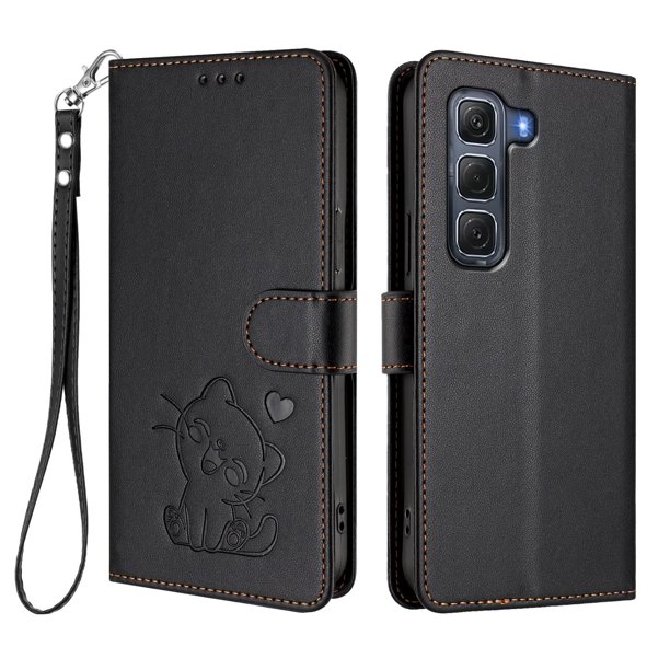 Infinix HOT 60 PRO 4G Funda Billetera con Estampado de Gato, Negro