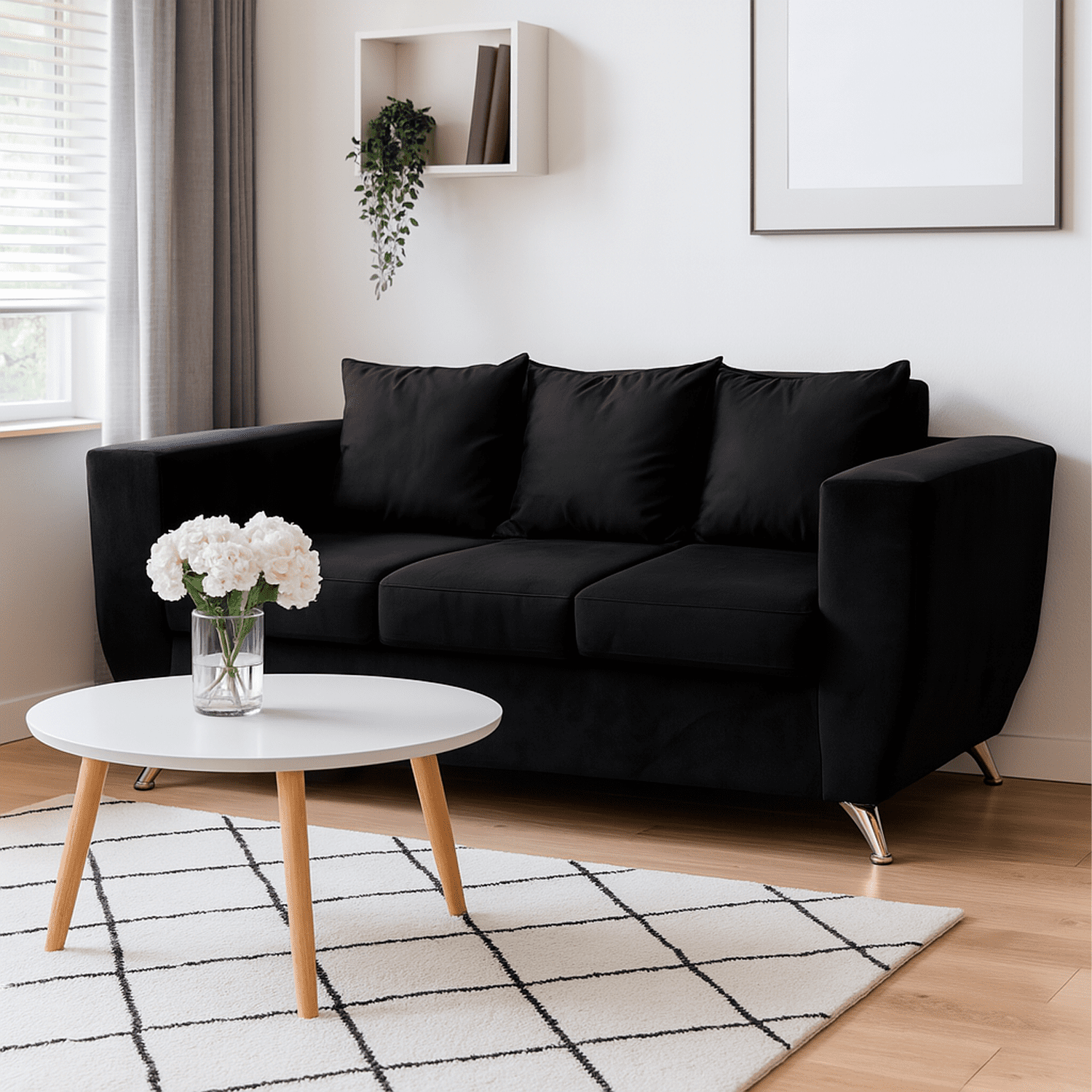 Focus - Sofá Napoli 3 Cuerpos Felpa Negro