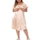 thumbnail image 1 of Agnes Orinda Camisón de Satén para Mujer Talla Grande para Escuela o Universidad, Cuello Cuadrado, Mangas Cortas, Suelto, Midi, con Lazo, 3X Champán, 1 of 8