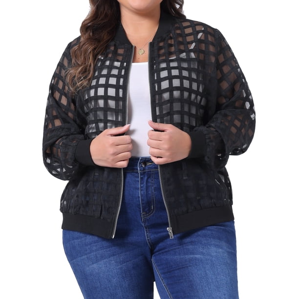 Agnes Orinda Conjuntos de Halloween Chaqueta Bomber Tallas Grandes para Mujeres Escuela Universidad Manga Larga con Aberturas Cuello de Béisbol Cremallera Exterior 4X Negro