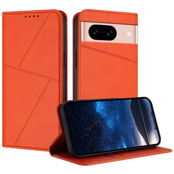 Funda Cartera Magnética para Google Pixel 8A Protección Antichoque con Ranuras Naranja