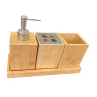 Magideal - 4X Set De Accesorios De Baño Taza De Cepillo De Dientes Artículos De Tocador De Bambú Soporte De Cepillo De Dientes Dispensador De Jabón Para Encimera