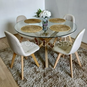 Coricori - Comedor Mesa Warwick 100Cms + 4 Sillas Capitonne Velvet Beige