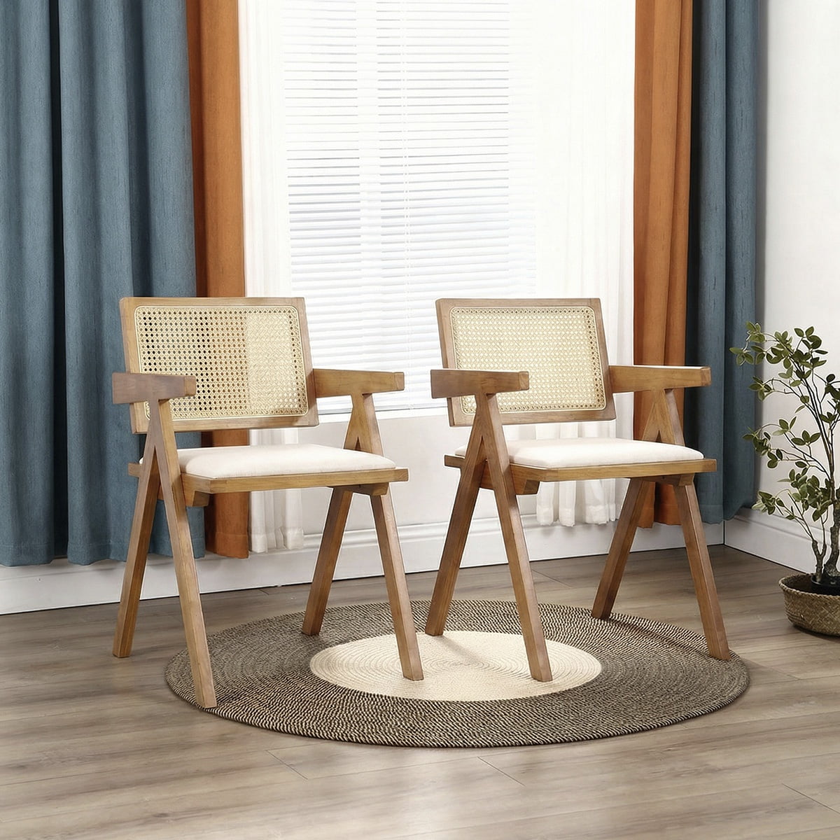 Pack 2 Silla Comedor Chandigarh Madera Natural Cojín Lino Venhoouse