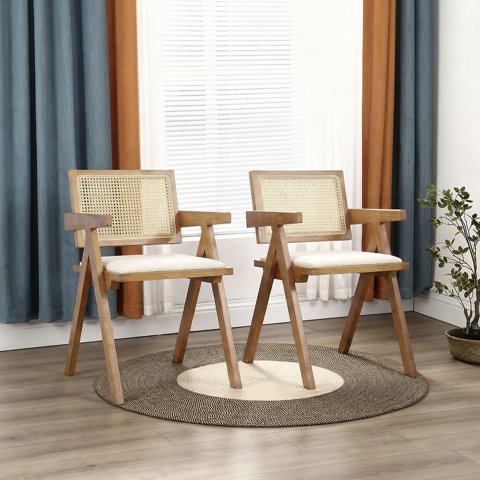 Pack 2 Silla Comedor Chandigarh Madera Natural Cojín Lino Venhoouse