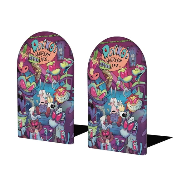 La Vida Moderna de Rocko Sujetalibros decorativos temáticos, tope para estantería con base antideslizante, uso dual para hogar y oficina - 2 piezas