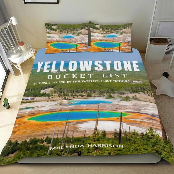 Parque Yellowstone Conjunto de sábanas temático, trío de piezas, cómodo y amigable con la piel, diseño único, regalo de decoración para el hogar para familiares, amigos y fans, 90 cm * 190 cm
