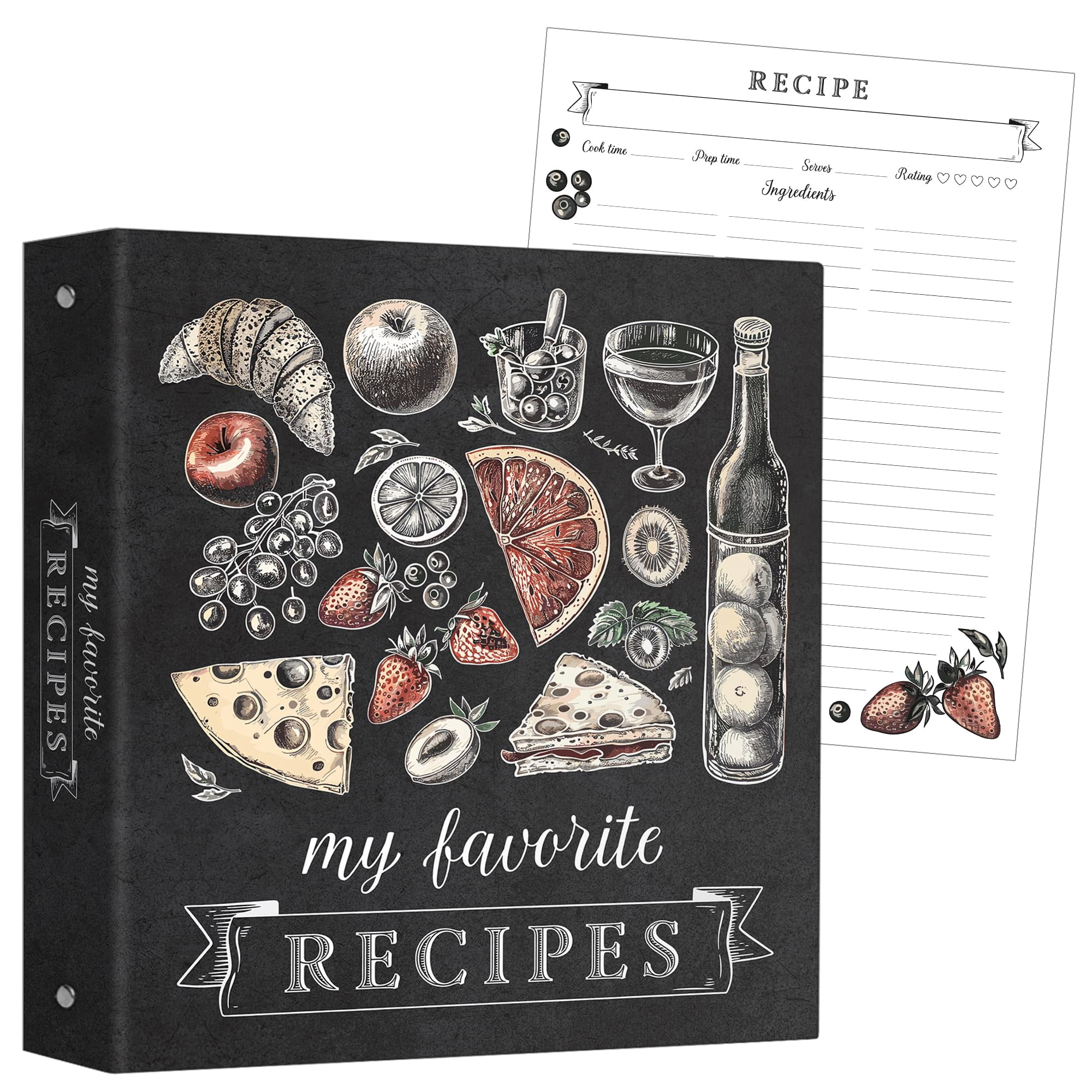 Generic - Elegante Organizador De Recetas Negro Con Fruta Y Queso
