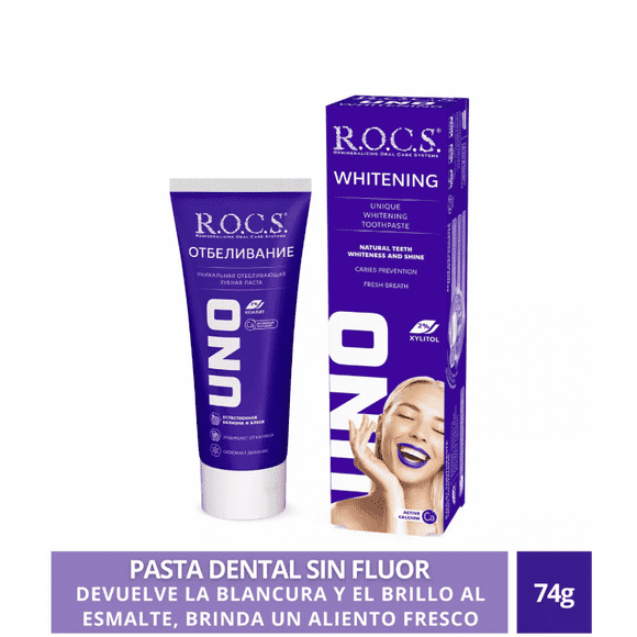 Pasta Dental Blanqueadora Rocs Uno Whitening 74g Sin Fluor