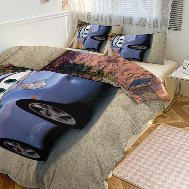 Cartoon Cars Lightning McQueen Friend Boys Room Decor Size Bedding Set for Kids 3 Piece Bedding