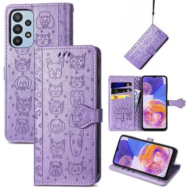 Funda Cartera FOXDOCK para Samsung Galaxy A23 , Flip PU con Relieve de Gatos y Perros, Tarjetero y Soporte