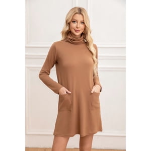 Likeshop - Sweater Mini Vestido Corto Tejido Mujer Cuello Alto Doble 2001