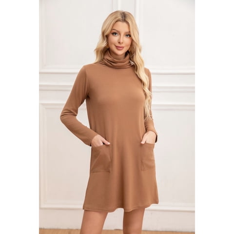 Likeshop - Sweater Mini Vestido Corto Tejido Mujer Cuello Alto Doble 2001