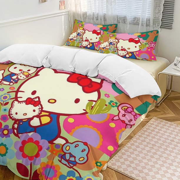 Hello Kitty 3-Piece Twin Bed Set - Includes 1 Single Comforter And 2 Pillowcases Bedding - Fade Resistant Microfiber - Hello Kitty