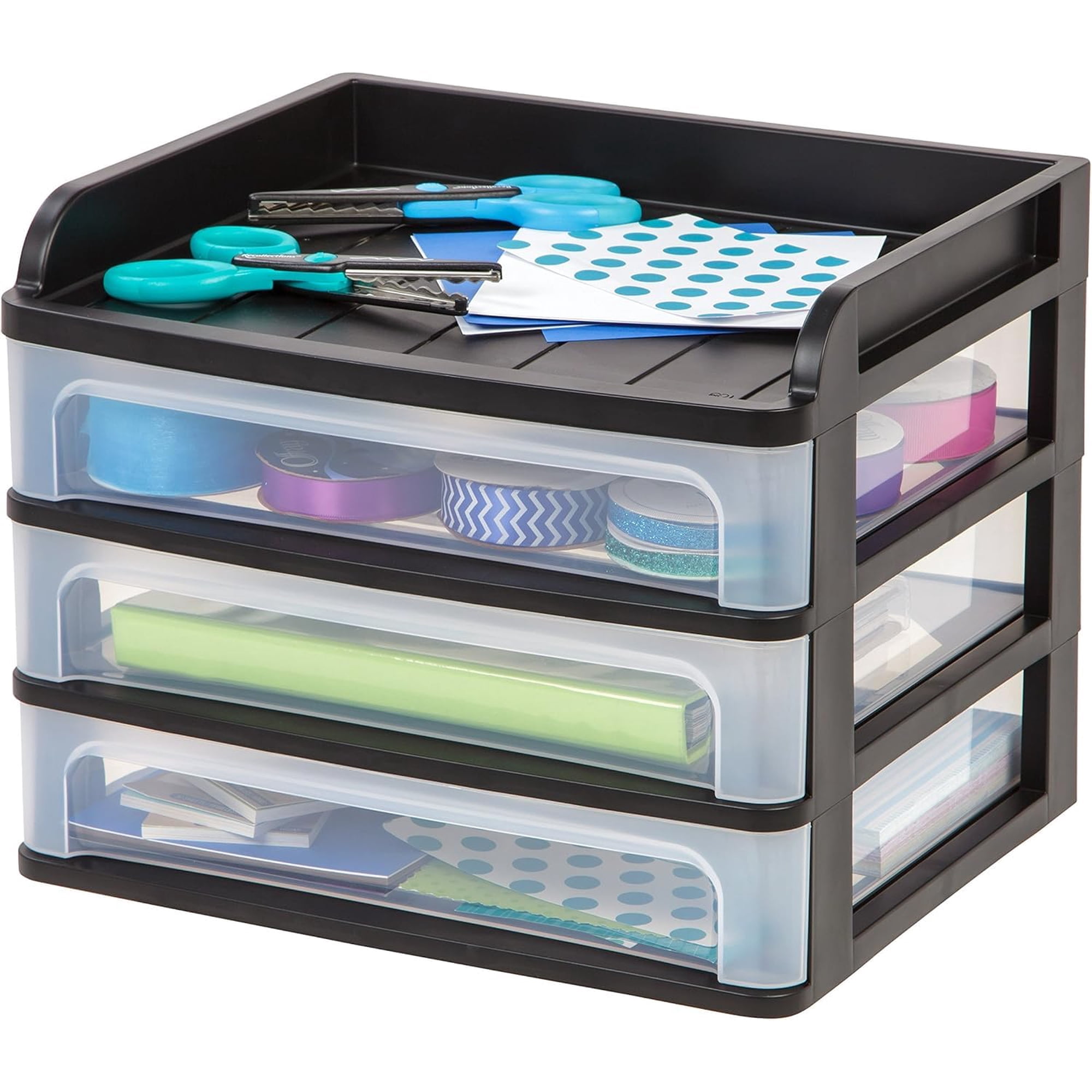 Organizador De Escritorio Iris Usa De Plástico Con 3 Cajones, Mediano, Negro