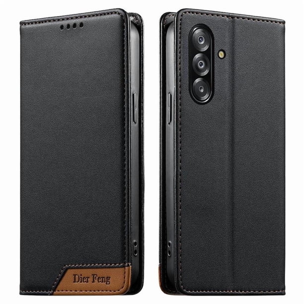 Funda Tipo Cartera de Cuero Sintético para Samsung Galaxy A26 Bloqueo RFID, con Ranuras para Tarjetas y Bolsillo para Efectivo, Cierre Magnético Fuerte Negro