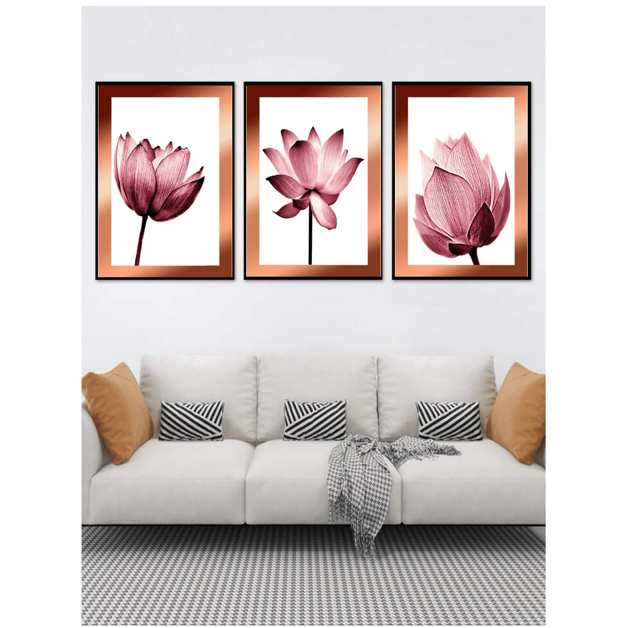 Genérico - Cuadros Decorativos Flores Abstractas Pack X 3 Uds 35x50 Cm C/u