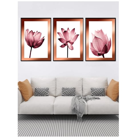 Genérico - Cuadros Decorativos Flores Abstractas Pack X 3 Uds 35X50 Cm C/U