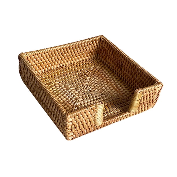 Bandeja de almacenamiento de toallas de papel tisú, canasta para servilletas plana hecha a mano, bandeja de papel de ratán para decoración de picnic 19x19x6cm