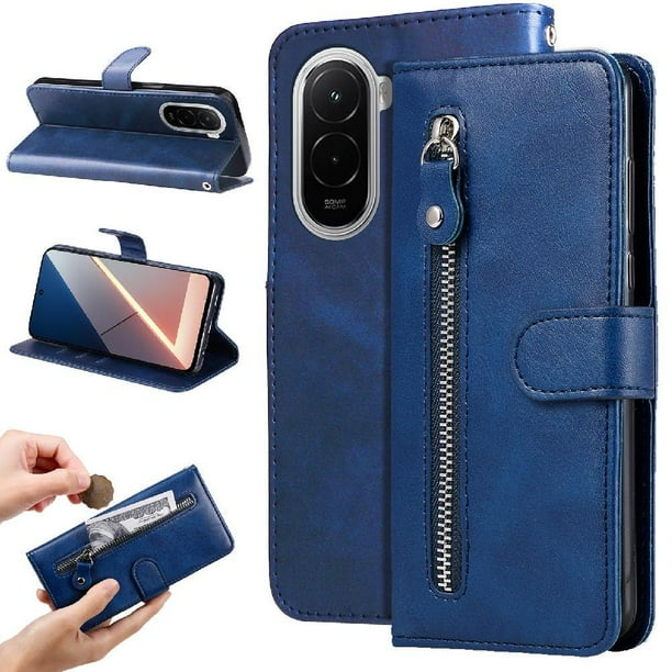 Funda con Cremallera para Xiaomi Poco M7 4G, Carcasa Cartera de Cuero PU con Soporte y Tarjetero