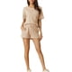 thumbnail image 1 of INSPIRE CHIC Conjunto de Salón de Punto de Waffle para Mujer, Pijama de Manga Corta con Bolsillos, Mezcla de Algodón Suave para Primavera Verano XS Albaricoque, 1 of 6