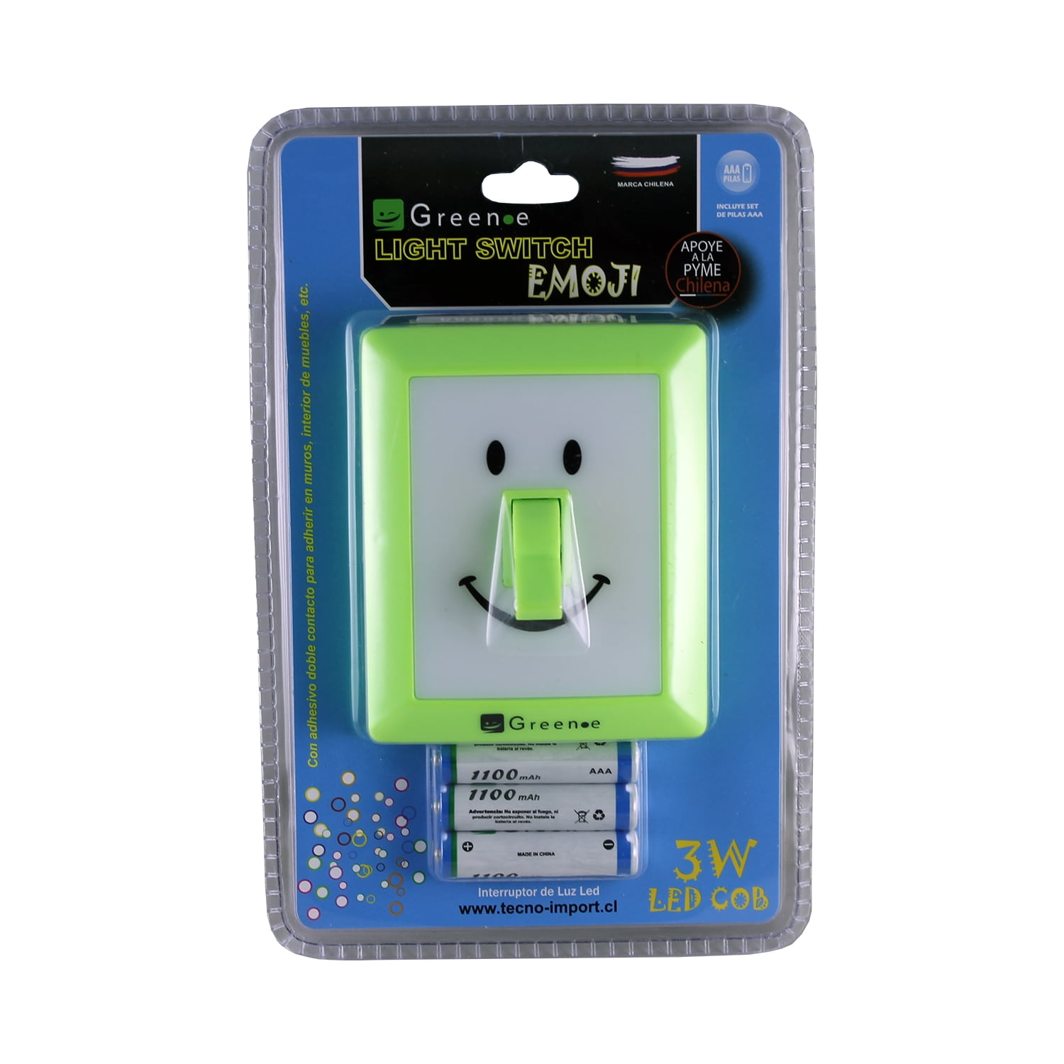 Green E - Luz Led Interruptor Emoji (espanta Cuco) 3 Pilas / Verde