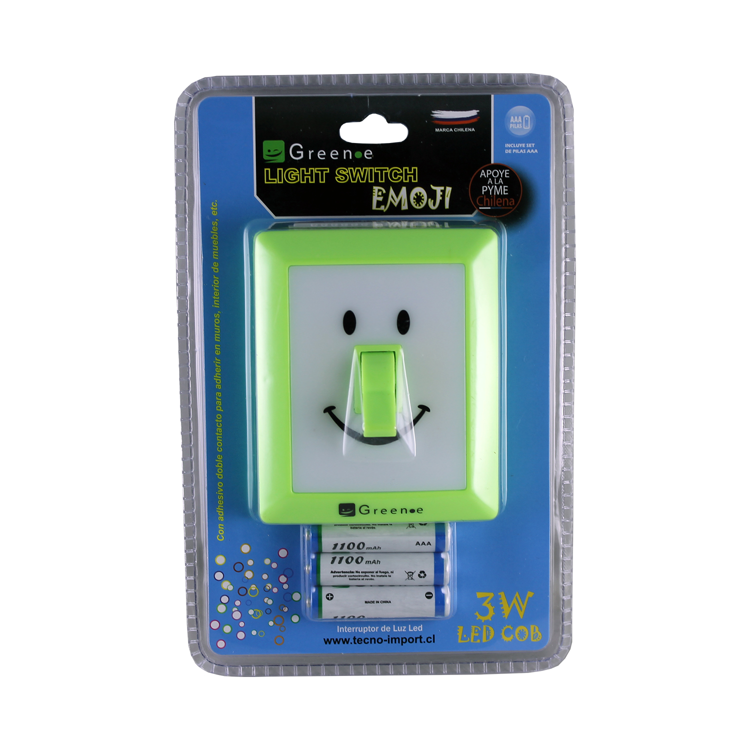 Green E - Luz Led Interruptor Emoji (Espanta Cuco) 3 Pilas / Verde