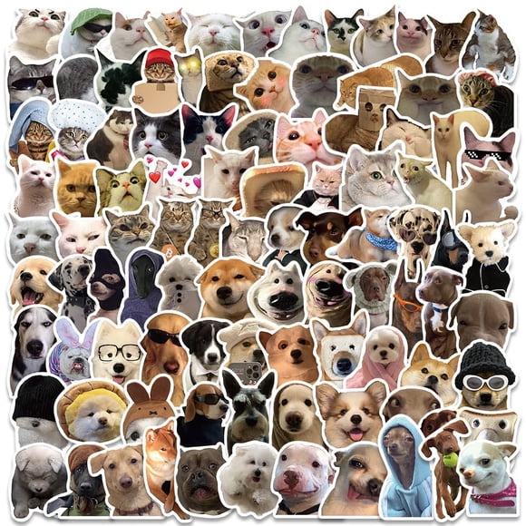 Stickers Jaurney 100 piezas impermeables de memes de perros y gatos