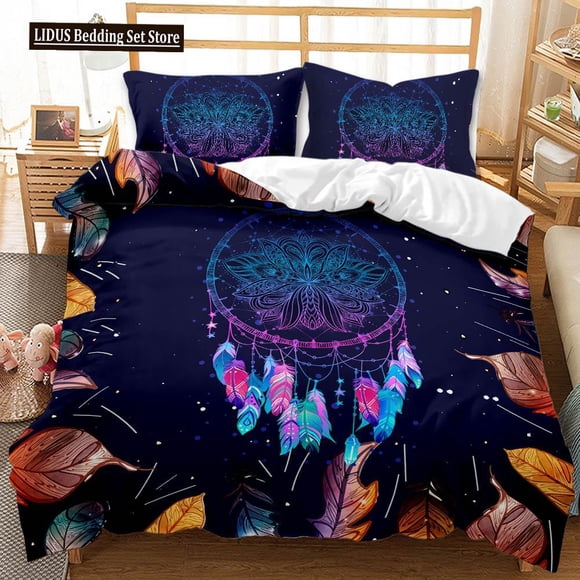 v910 Bed Sheets Dream Catcher Duvet Cover Set King Size For Girl Women Colorful Feather Cute Polyester Comforter Cover Set Printed Boho Style 3-Piece Bedding Set (1 Duvet Cover + 2 Pillow Shams) Bed S