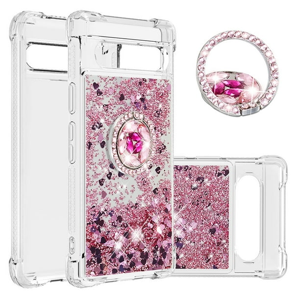 Funda Para Google Pixel 7a Con Brillo Líquido, Protección Completa Y Soporte De Anillo Giratorio