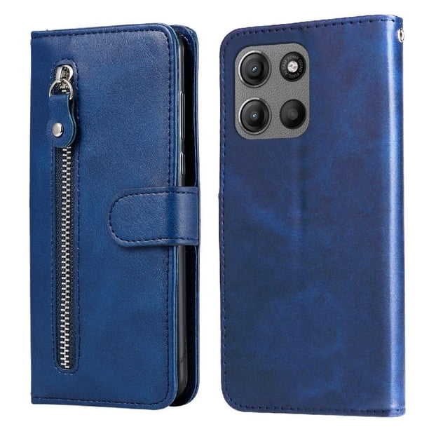 Funda con Cremallera para Motorola Moto G15, Carcasa Cartera de Cuero PU con Soporte y Tarjetero