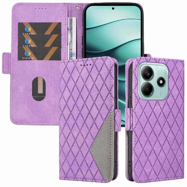 Funda Cartera para Xiaomi Redmi Note 14 5G con Tarjetero Soporte y Correa Morado