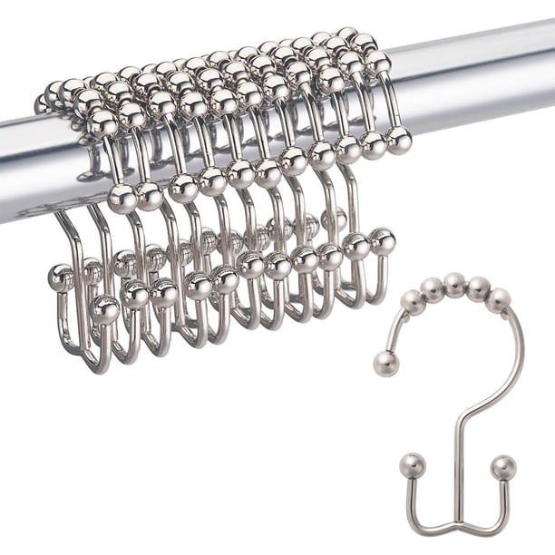 Ganchos para cortina de ducha resistentes a la oxidación, con rodillos de metal de doble deslizamiento, para baño, juego de 12, níquel.
