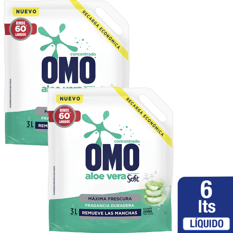 Pack X 2 Detergente Líquido Omo Soft Aloe Vera 3 L