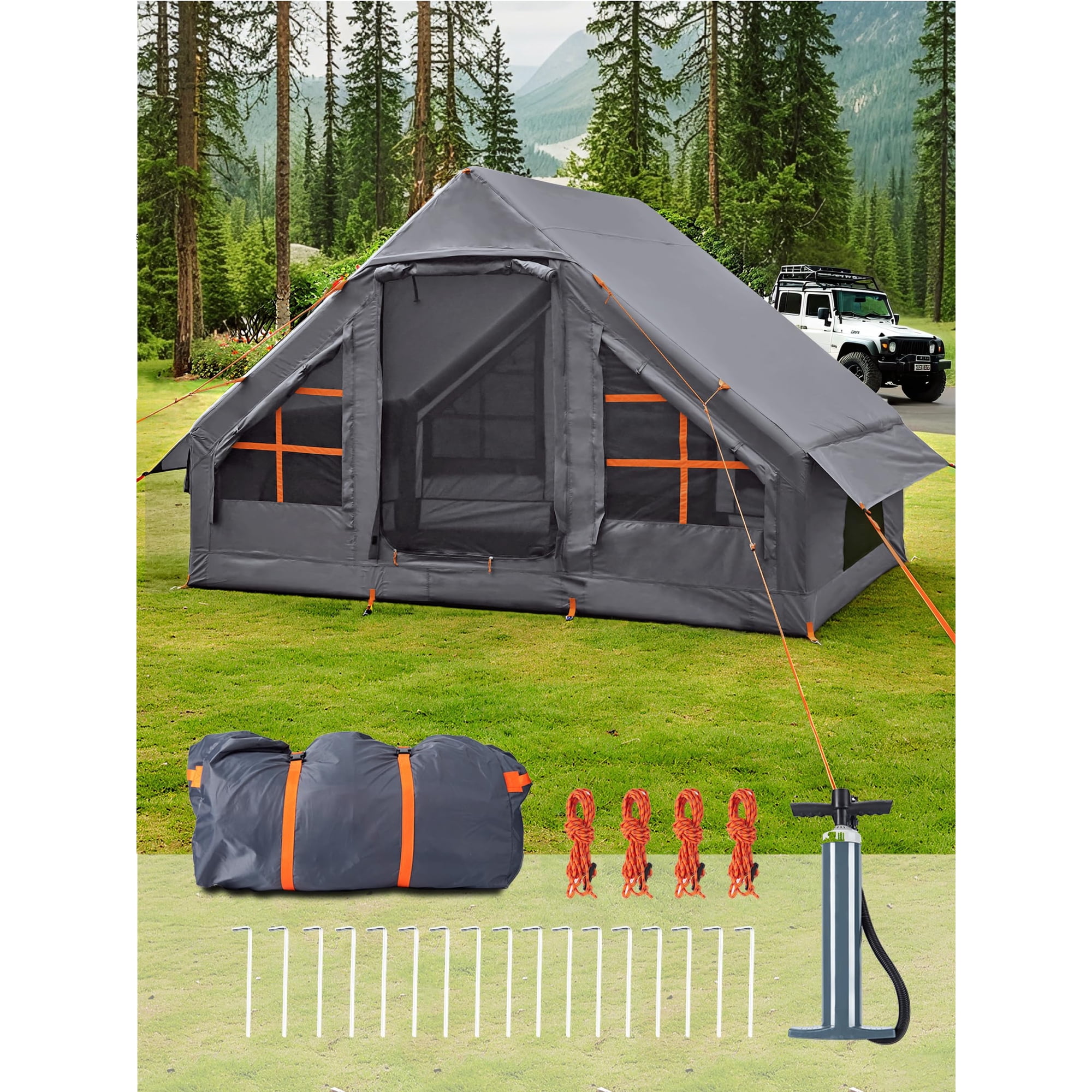 Tienda De Campaña Inflable Sanhovo Para Acampar De 2 A 4 Personas, Color Gris