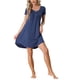 thumbnail image 1 of INSPIRE CHIC Vestido de Dormir para Mujer con Cuello en V, Manga Corta, Abertura Lateral y Ribete en Contraste para Primavera Verano S Azul, 1 of 6