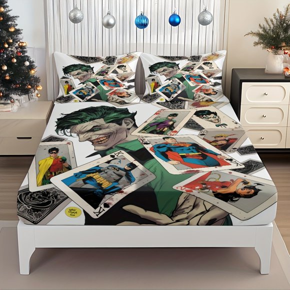Justice League Fitted Sheet Set a Visual Feast of Classic Characters Confronting Archenemies Gotham City'S Dark Knight And Son of Krypton Pattern Mattress Prote