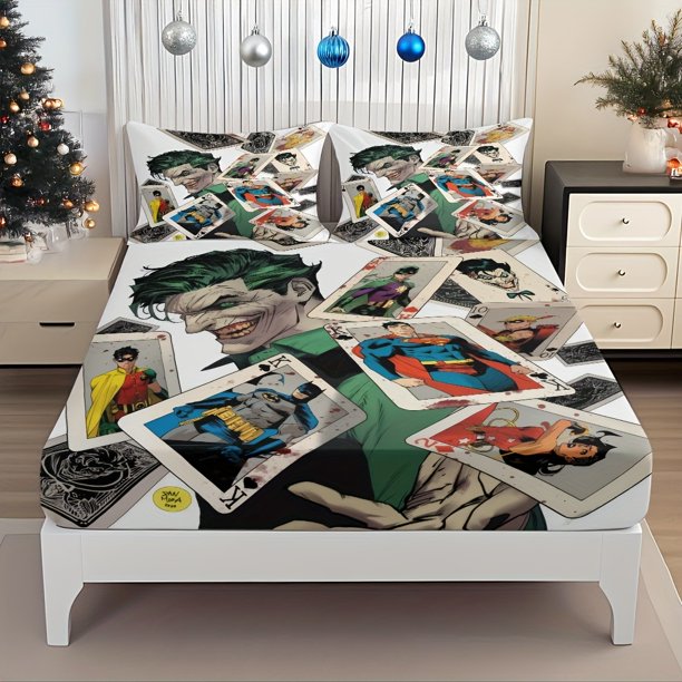 Justice League Fitted Sheet Set a Visual Feast of Classic Characters Confronting Archenemies Gotham City'S Dark Knight And Son of Krypton Pattern Mattress Prote