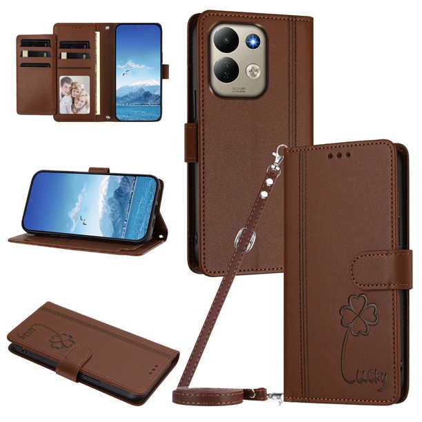 Funda Cartera Trébol para Xiaomi Redmi 17 4G/5G con Ranuras Tarjetas y Carga Inalámbrica Marrón