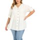 thumbnail image 1 of GRACE & GRANDEUR Blusa de Mujer de Talla Grande para Escuela y Universidad con Botones, Textura de Pliegues, Cuello en V, Manga 3/4, Estilo Casual y Elegante, Talla 2X, Blanca, 1 of 6