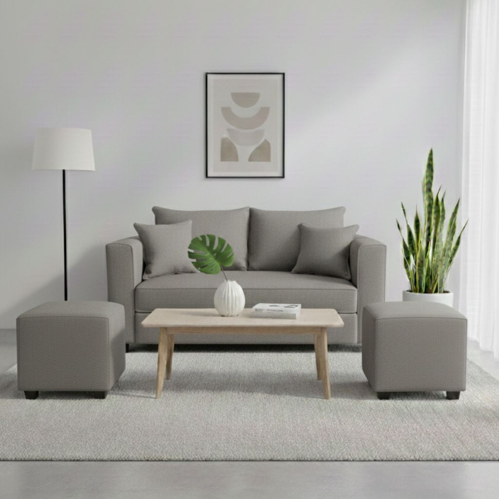 Construcsofá - Living Aurelia 2 Cuerpos + 2 Pouf Tela Gris