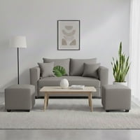 Construcsofá - Living Aurelia 2 Cuerpos + 2 Pouf Tela Gris