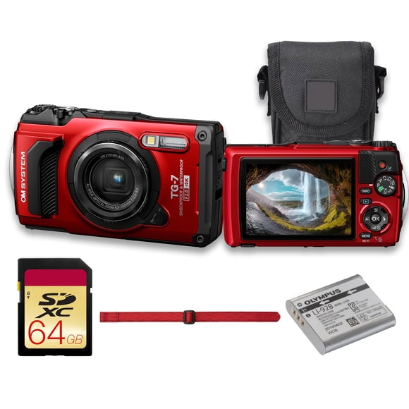 Cámara digital Olympus Tough TG-7 12 MP resistente al agua, 4K, roja