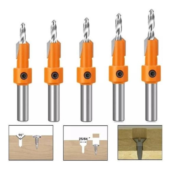 Set 5 Brocas Avellanado 1/2 Para Router Carpintería 2.8-4mm