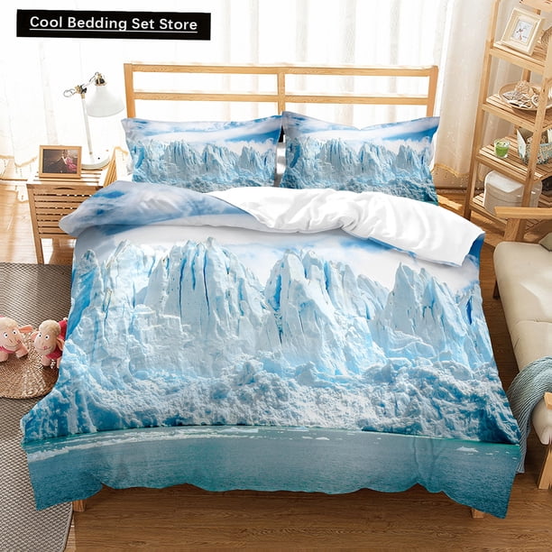 v1108 Bed Sheets Antarctica Landscape King Queen Duvet Cover Lovely Penguin Bedding Set Iceberg Glacier Quilt Cover Polyester Comforter Cover 3-Piece Bedding Set (1 Duvet Cover + 2 Pillow Shams) Bed S