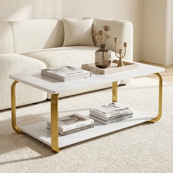 Mesa De Centro Moderna Minimalista 2 Niveles 100x48x43 Blanco